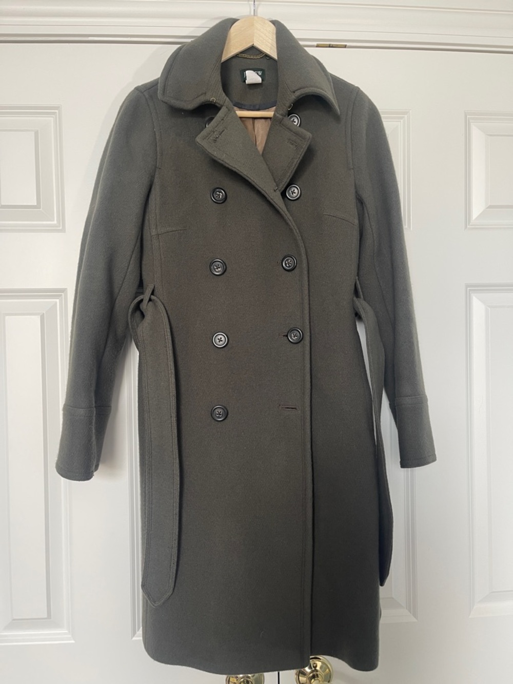 J.Crew Olive Green Stadium Cloth Boulevard Wool Trench Coat - Picture 1 of 9
